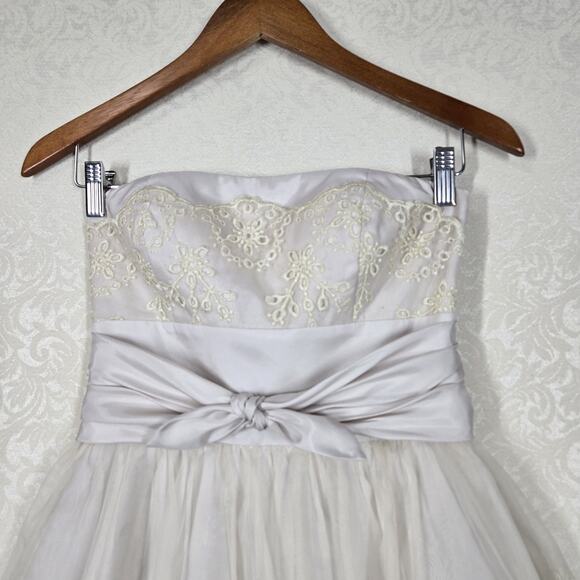 Haley Logan by Adrianna Papell Strapless Dress sz 3/4* Beige Chiffon Embroidered - Picture 3 of 16